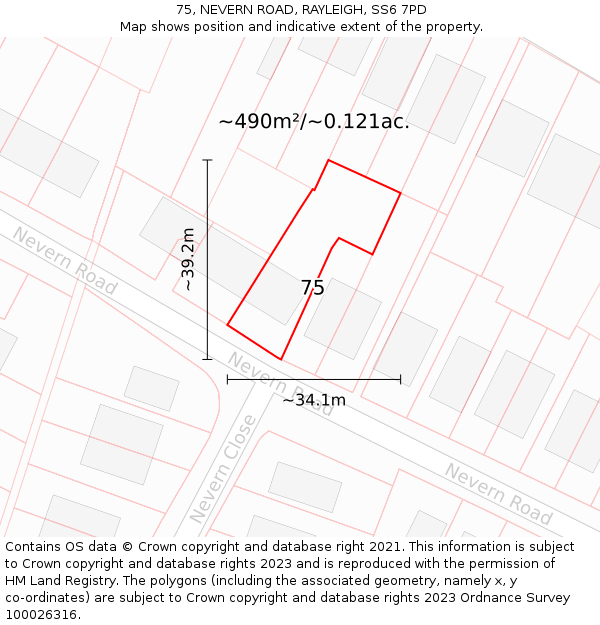 75, NEVERN ROAD, RAYLEIGH, SS6 7PD: Plot and title map