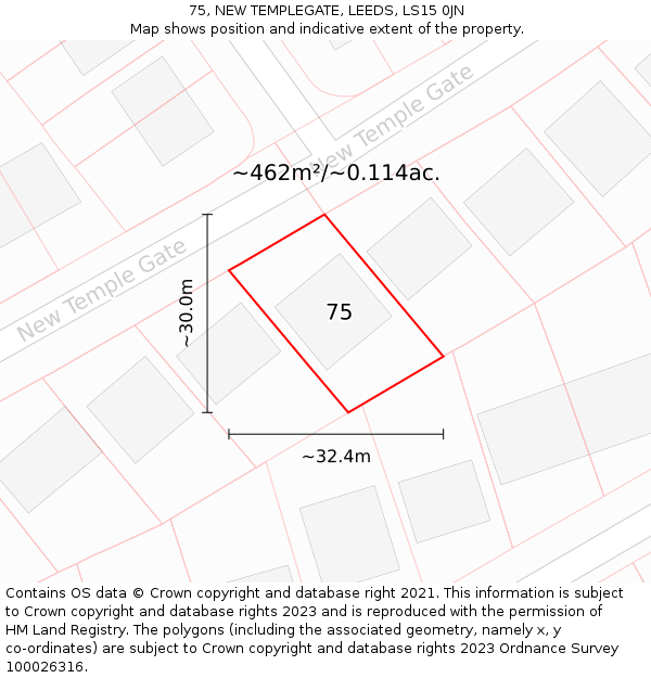 75, NEW TEMPLEGATE, LEEDS, LS15 0JN: Plot and title map