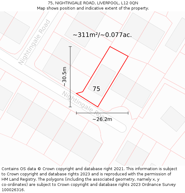 75, NIGHTINGALE ROAD, LIVERPOOL, L12 0QN: Plot and title map