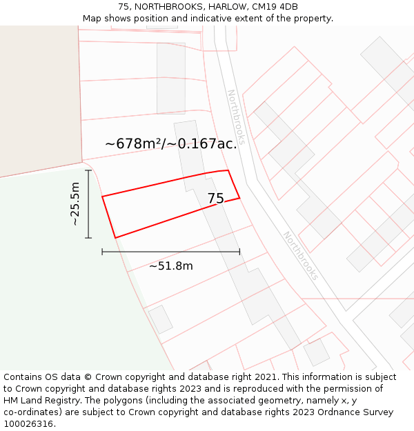 75, NORTHBROOKS, HARLOW, CM19 4DB: Plot and title map