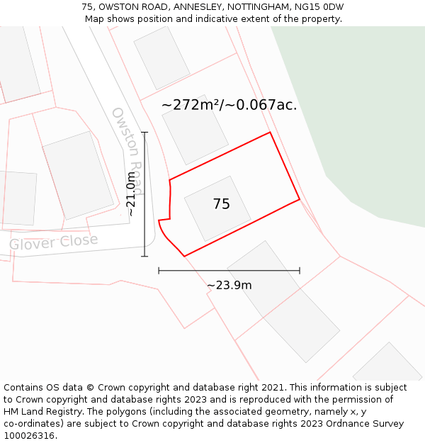 75, OWSTON ROAD, ANNESLEY, NOTTINGHAM, NG15 0DW: Plot and title map