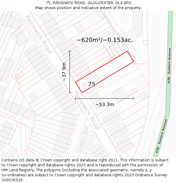 75, PAINSWICK ROAD, GLOUCESTER, GL4 6PS: Plot and title map