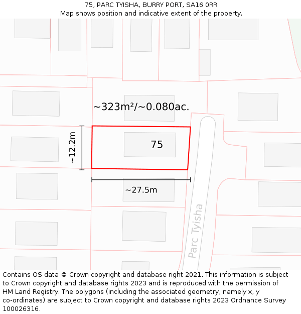 75, PARC TYISHA, BURRY PORT, SA16 0RR: Plot and title map