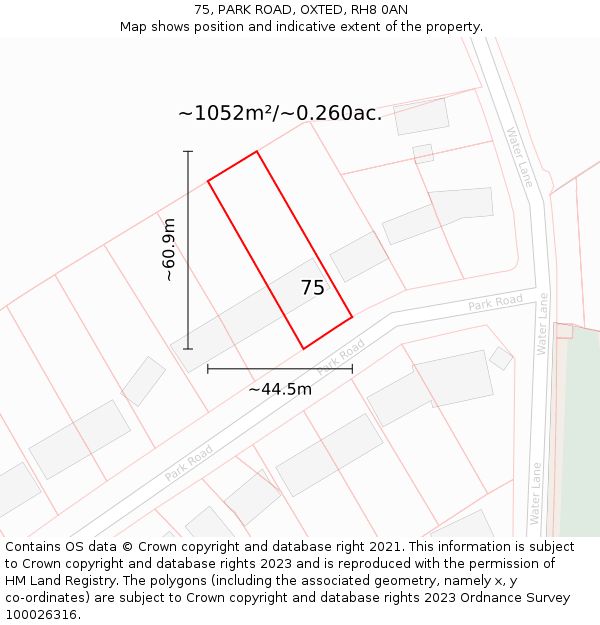 75, PARK ROAD, OXTED, RH8 0AN: Plot and title map