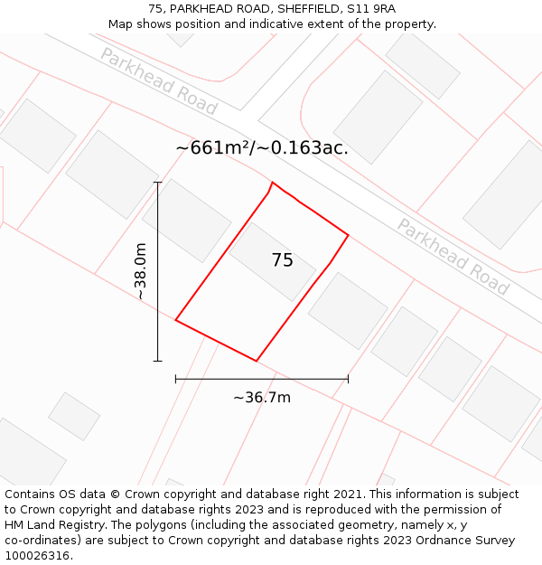 75, PARKHEAD ROAD, SHEFFIELD, S11 9RA: Plot and title map