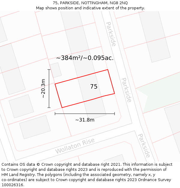 75, PARKSIDE, NOTTINGHAM, NG8 2NQ: Plot and title map
