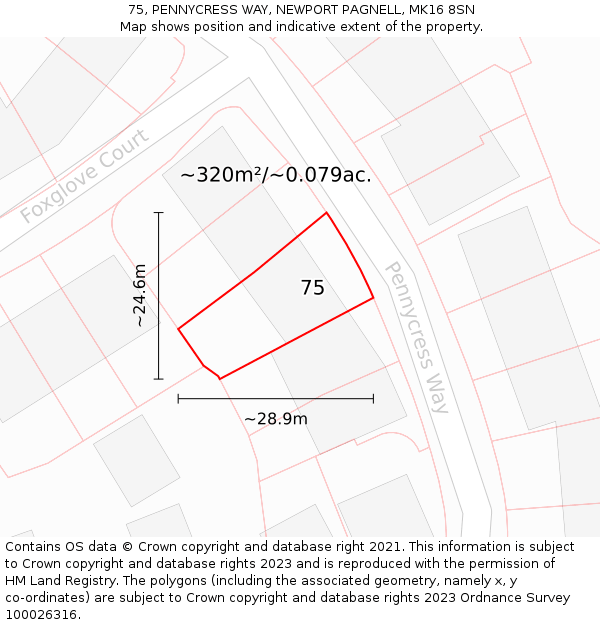 75, PENNYCRESS WAY, NEWPORT PAGNELL, MK16 8SN: Plot and title map