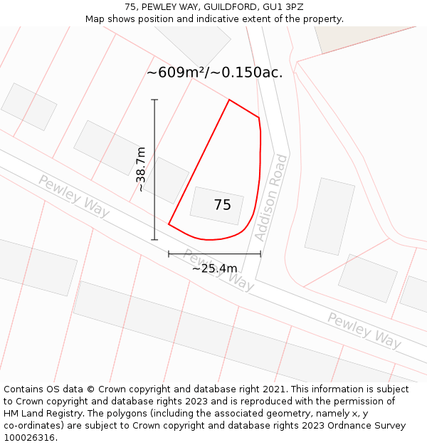 75, PEWLEY WAY, GUILDFORD, GU1 3PZ: Plot and title map