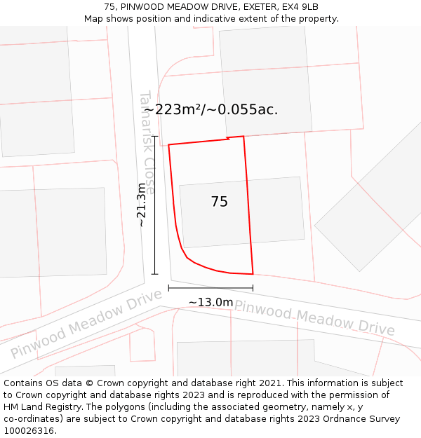 75, PINWOOD MEADOW DRIVE, EXETER, EX4 9LB: Plot and title map