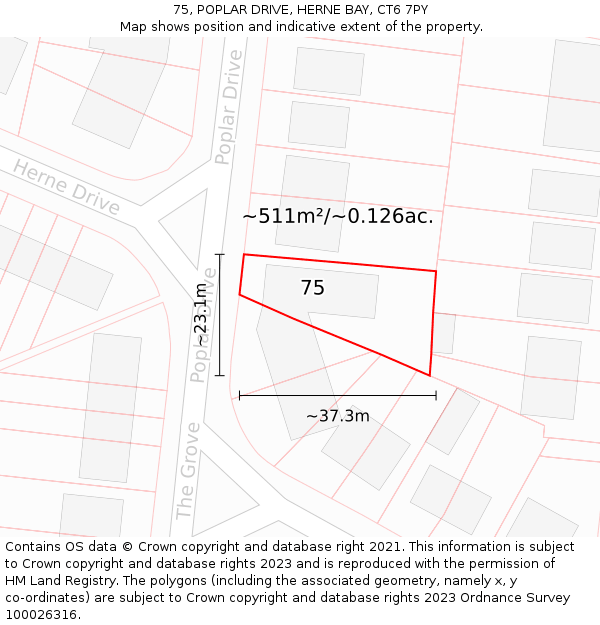 75, POPLAR DRIVE, HERNE BAY, CT6 7PY: Plot and title map