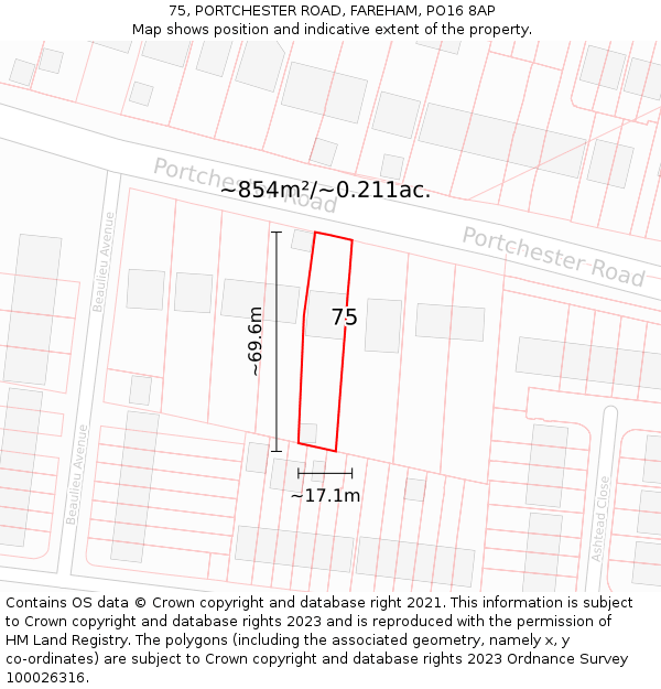 75, PORTCHESTER ROAD, FAREHAM, PO16 8AP: Plot and title map