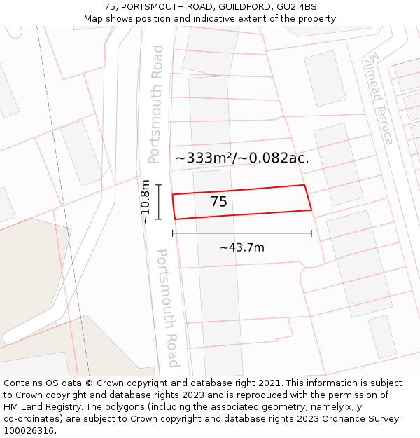 75, PORTSMOUTH ROAD, GUILDFORD, GU2 4BS: Plot and title map