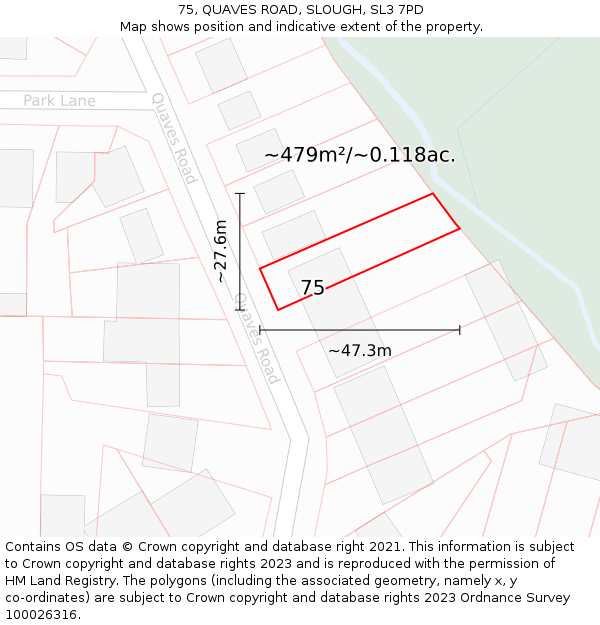 75, QUAVES ROAD, SLOUGH, SL3 7PD: Plot and title map
