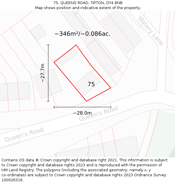 75, QUEENS ROAD, TIPTON, DY4 8NB: Plot and title map