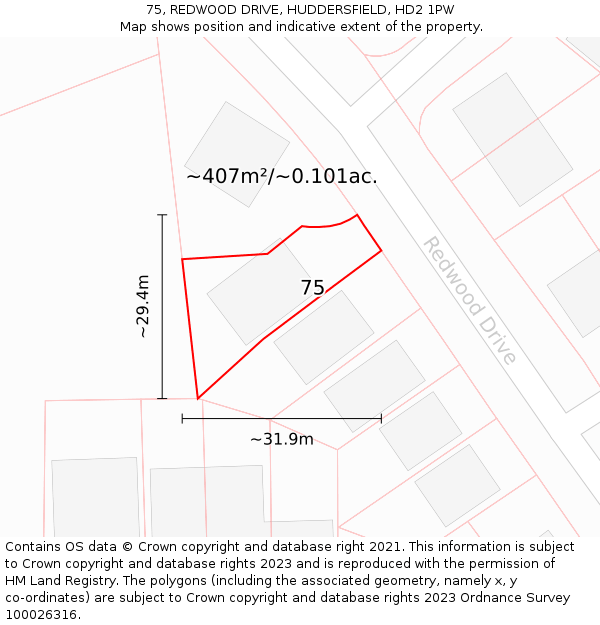 75, REDWOOD DRIVE, HUDDERSFIELD, HD2 1PW: Plot and title map