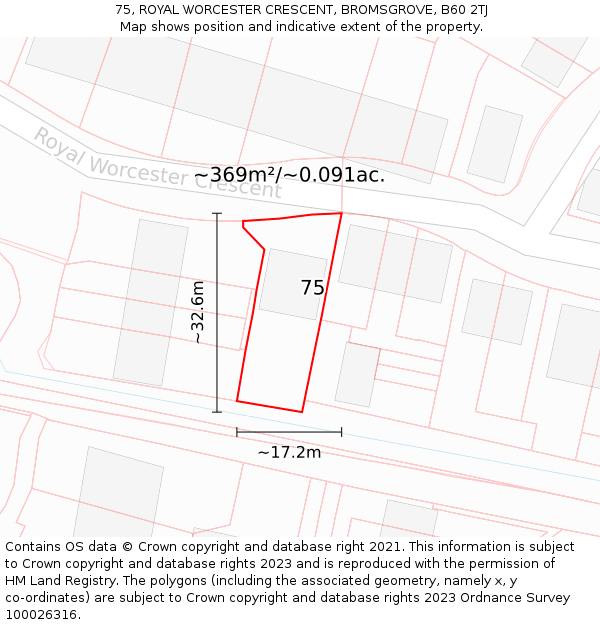 75, ROYAL WORCESTER CRESCENT, BROMSGROVE, B60 2TJ: Plot and title map