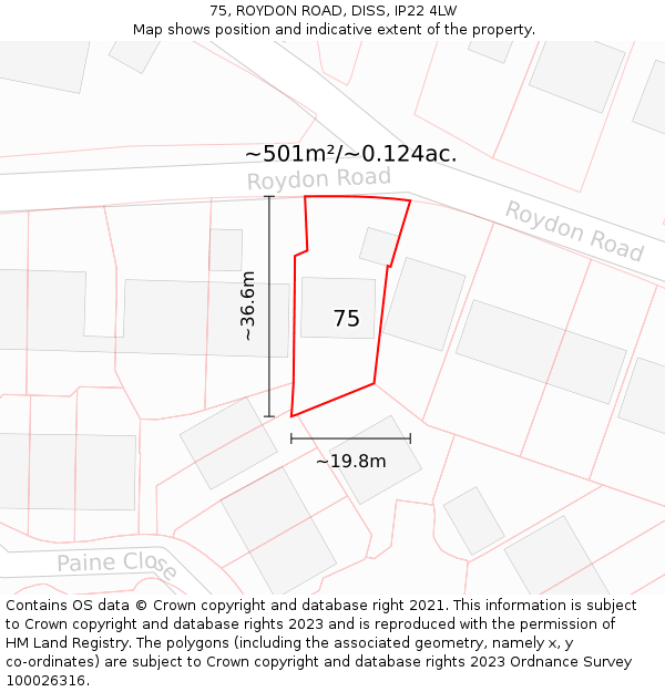 75, ROYDON ROAD, DISS, IP22 4LW: Plot and title map