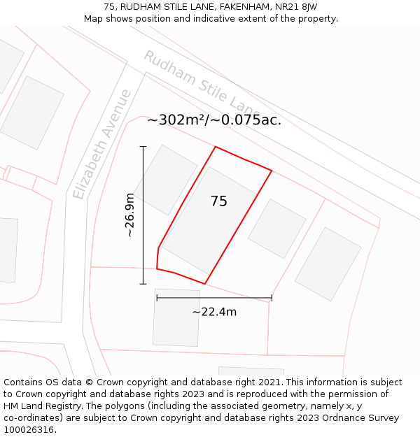 75, RUDHAM STILE LANE, FAKENHAM, NR21 8JW: Plot and title map