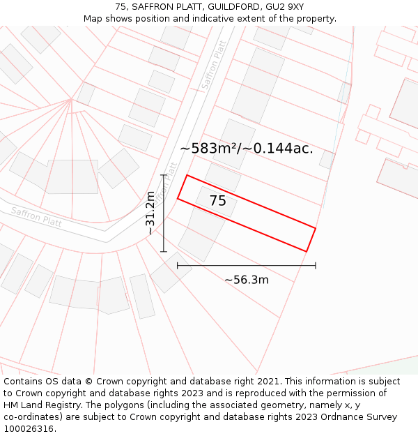 75, SAFFRON PLATT, GUILDFORD, GU2 9XY: Plot and title map