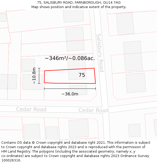 75, SALISBURY ROAD, FARNBOROUGH, GU14 7AG: Plot and title map