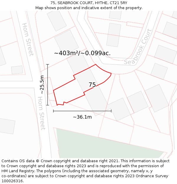 75, SEABROOK COURT, HYTHE, CT21 5RY: Plot and title map