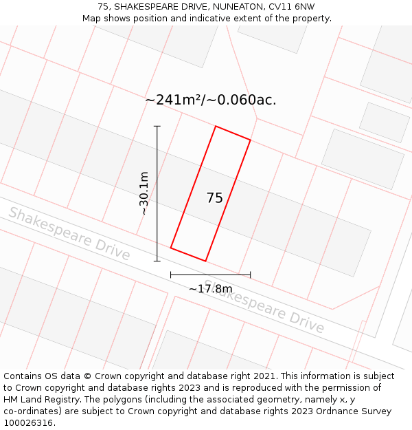 75, SHAKESPEARE DRIVE, NUNEATON, CV11 6NW: Plot and title map