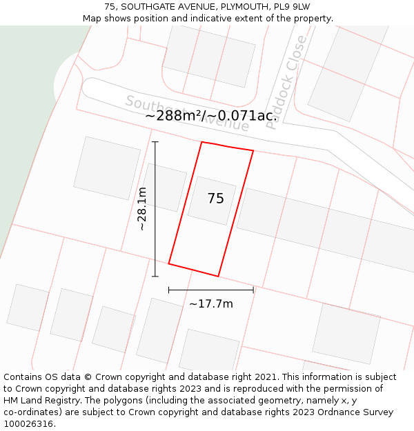 75, SOUTHGATE AVENUE, PLYMOUTH, PL9 9LW: Plot and title map