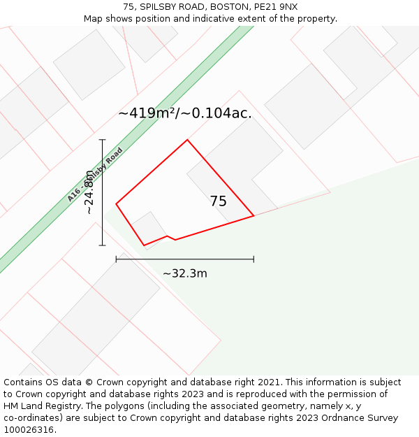 75, SPILSBY ROAD, BOSTON, PE21 9NX: Plot and title map