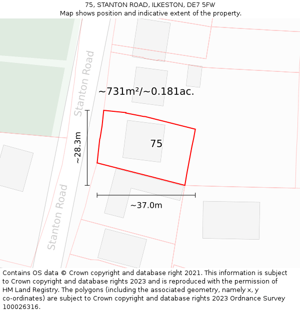 75, STANTON ROAD, ILKESTON, DE7 5FW: Plot and title map