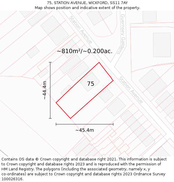 75, STATION AVENUE, WICKFORD, SS11 7AY: Plot and title map