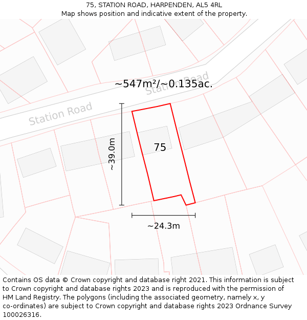 75, STATION ROAD, HARPENDEN, AL5 4RL: Plot and title map