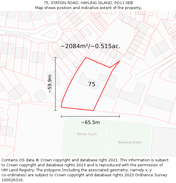 75, STATION ROAD, HAYLING ISLAND, PO11 0EB: Plot and title map