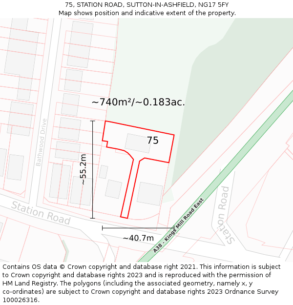 75, STATION ROAD, SUTTON-IN-ASHFIELD, NG17 5FY: Plot and title map