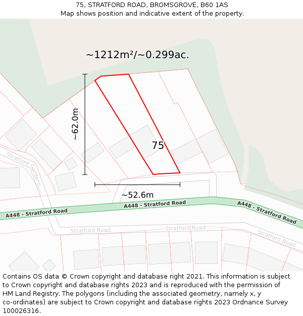 75, STRATFORD ROAD, BROMSGROVE, B60 1AS: Plot and title map