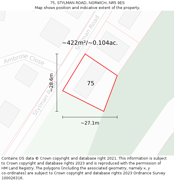 75, STYLMAN ROAD, NORWICH, NR5 9ES: Plot and title map