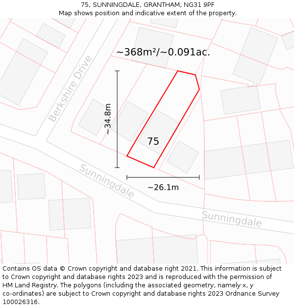 75, SUNNINGDALE, GRANTHAM, NG31 9PF: Plot and title map