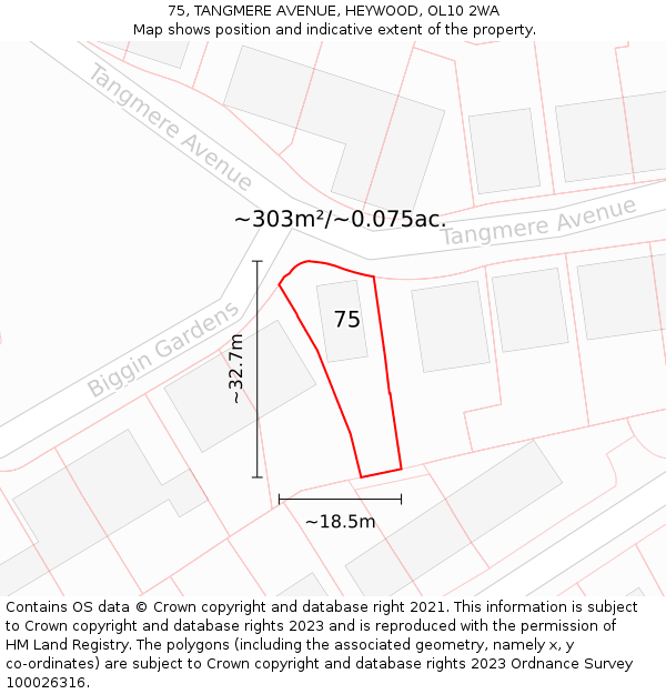 75, TANGMERE AVENUE, HEYWOOD, OL10 2WA: Plot and title map