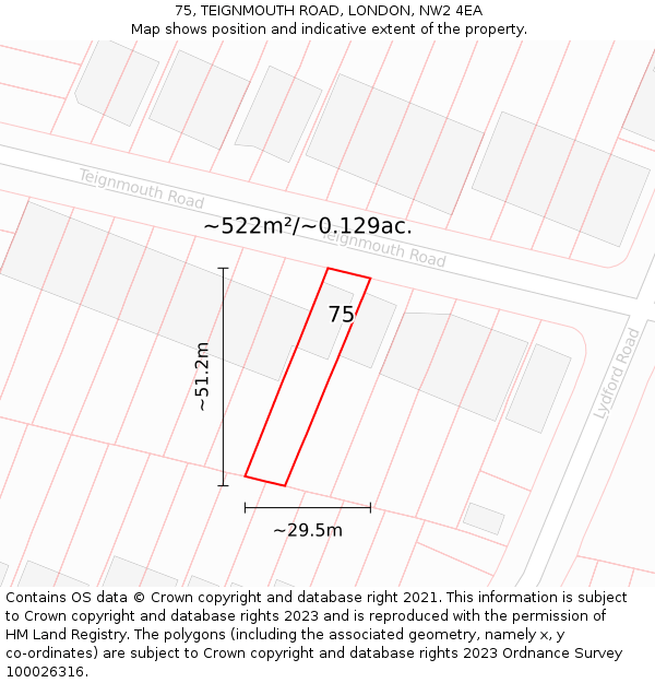 75, TEIGNMOUTH ROAD, LONDON, NW2 4EA: Plot and title map