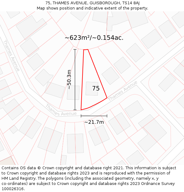 75, THAMES AVENUE, GUISBOROUGH, TS14 8AJ: Plot and title map