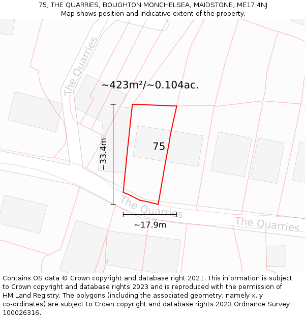 75, THE QUARRIES, BOUGHTON MONCHELSEA, MAIDSTONE, ME17 4NJ: Plot and title map