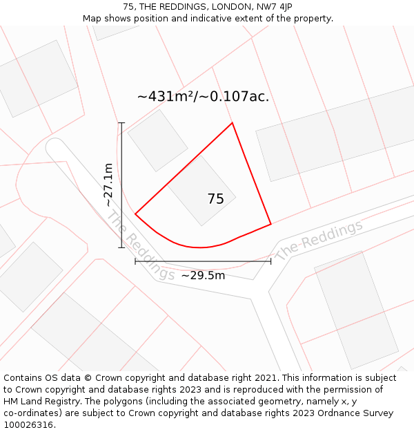 75, THE REDDINGS, LONDON, NW7 4JP: Plot and title map