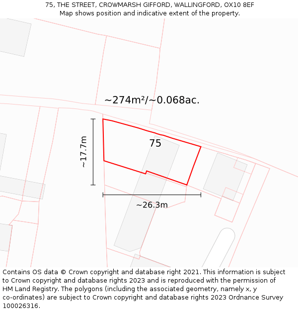 75, THE STREET, CROWMARSH GIFFORD, WALLINGFORD, OX10 8EF: Plot and title map