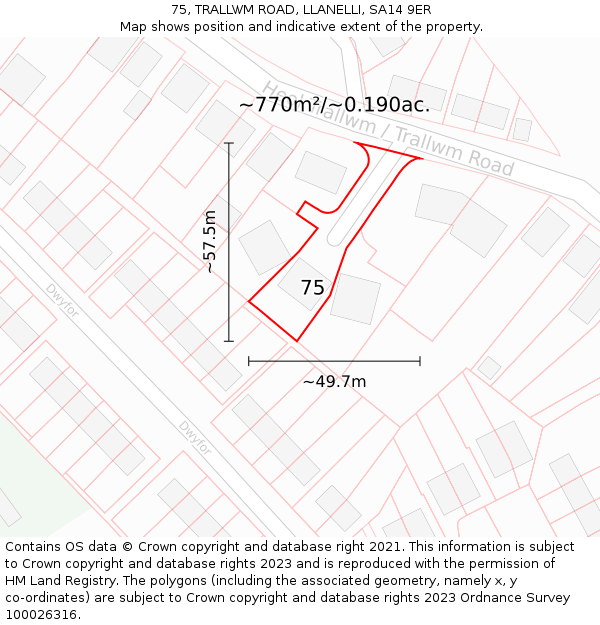 75, TRALLWM ROAD, LLANELLI, SA14 9ER: Plot and title map