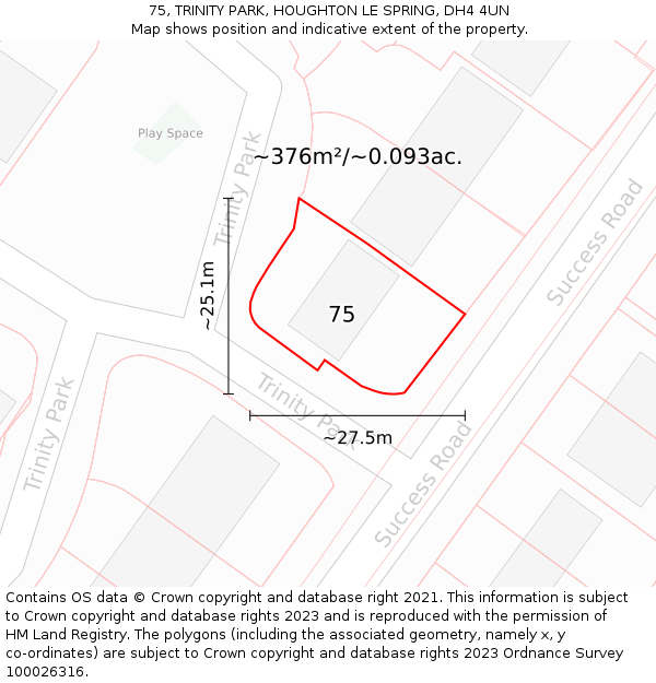 75, TRINITY PARK, HOUGHTON LE SPRING, DH4 4UN: Plot and title map