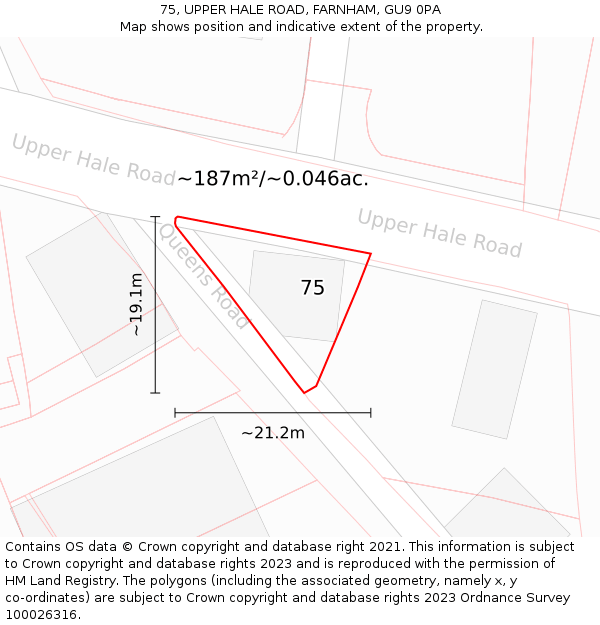 75, UPPER HALE ROAD, FARNHAM, GU9 0PA: Plot and title map