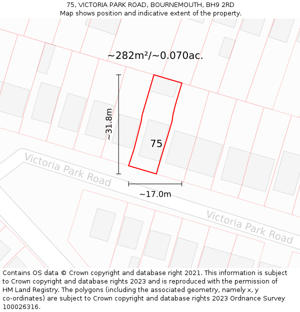 75, VICTORIA PARK ROAD, BOURNEMOUTH, BH9 2RD: Plot and title map