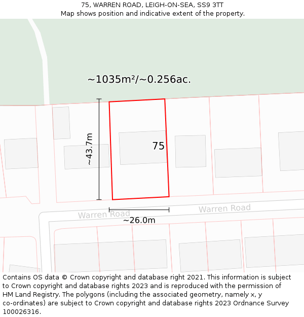 75, WARREN ROAD, LEIGH-ON-SEA, SS9 3TT: Plot and title map