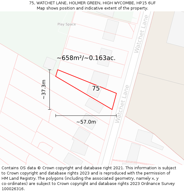 75, WATCHET LANE, HOLMER GREEN, HIGH WYCOMBE, HP15 6UF: Plot and title map