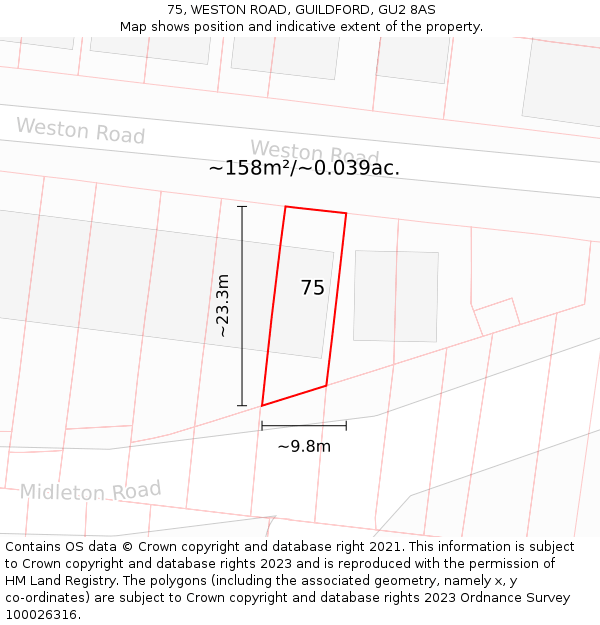 75, WESTON ROAD, GUILDFORD, GU2 8AS: Plot and title map