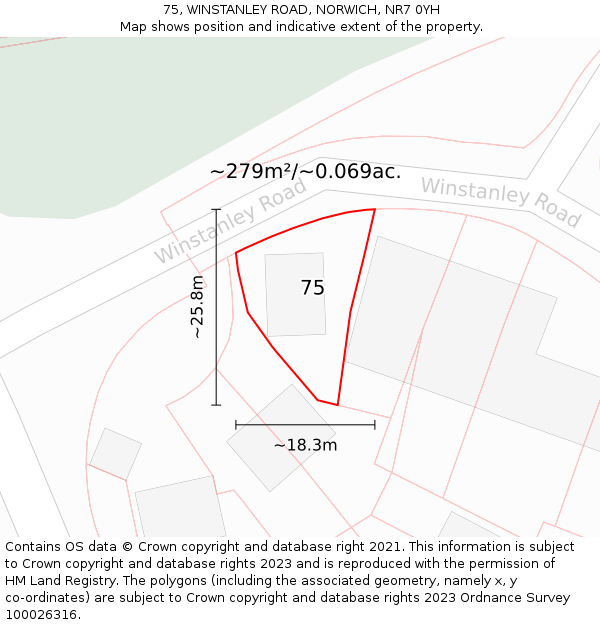 75, WINSTANLEY ROAD, NORWICH, NR7 0YH: Plot and title map